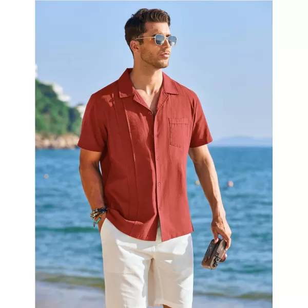 COOFANDY Mens Cuban Guayabera Shirt Short Sleeve Button Down Shirts Casual Summer Linen Shirts