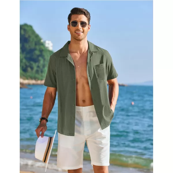 COOFANDY Mens Cuban Guayabera Shirt Short Sleeve Button Down Shirts Casual Summer Linen Shirts