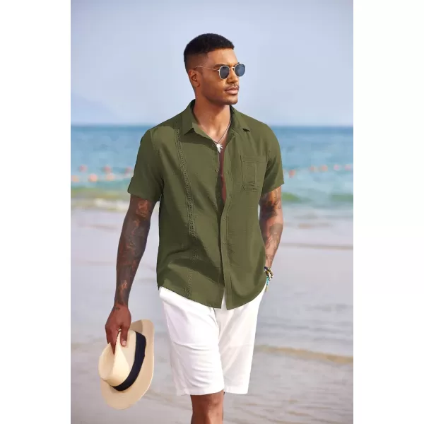 COOFANDY Mens Cuban Guayabera Shirt Short Sleeve Casual Button Down Summer Beach Shirts