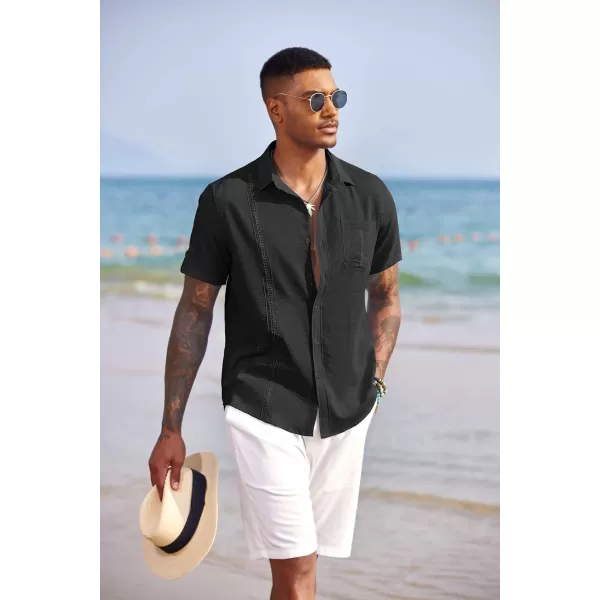 COOFANDY Mens Cuban Guayabera Shirt Short Sleeve Casual Button Down Summer Beach Shirts