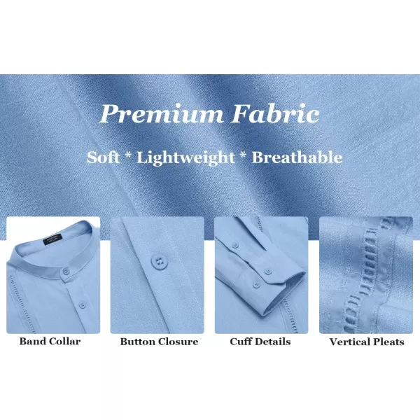 COOFANDY Men's Cuban Guayabera Shirts Casual Long Sleeve Button Down Shirts Band Collar Linen Summer Beach Shirts