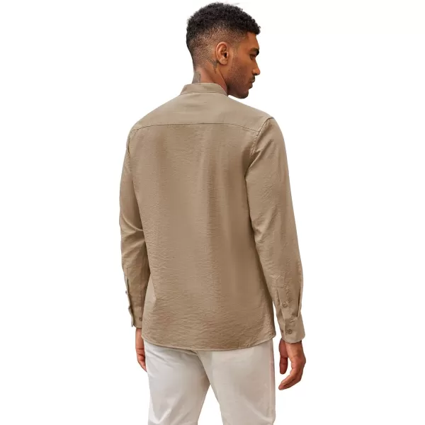 COOFANDY Men's Cuban Guayabera Shirts Casual Long Sleeve Button Down Shirts Band Collar Linen Summer Beach Shirts