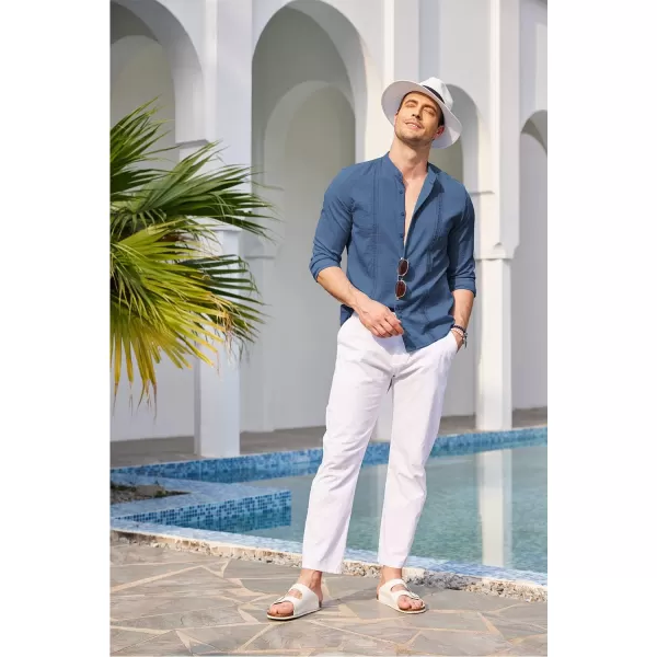 COOFANDY Men's Cuban Guayabera Shirts Casual Long Sleeve Button Down Shirts Band Collar Linen Summer Beach Shirts