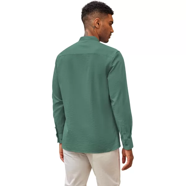 COOFANDY Men's Cuban Guayabera Shirts Casual Long Sleeve Button Down Shirts Band Collar Linen Summer Beach Shirts