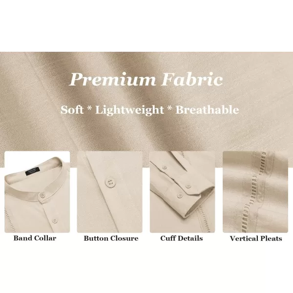 COOFANDY Men's Cuban Guayabera Shirts Casual Long Sleeve Button Down Shirts Band Collar Linen Summer Beach Shirts