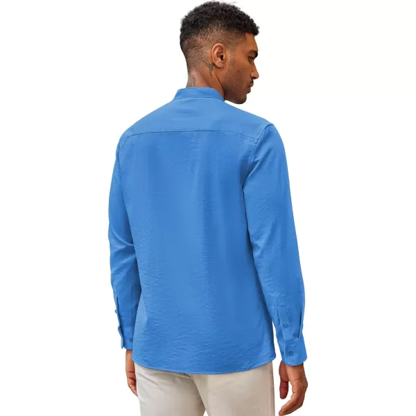 COOFANDY Men's Cuban Guayabera Shirts Casual Long Sleeve Button Down Shirts Band Collar Linen Summer Beach Shirts