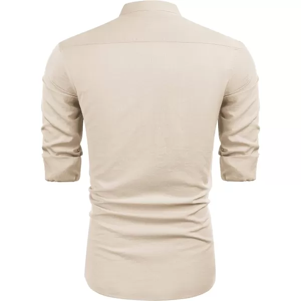 COOFANDY Men's Cuban Guayabera Shirts Casual Long Sleeve Button Down Shirts Band Collar Linen Summer Beach Shirts