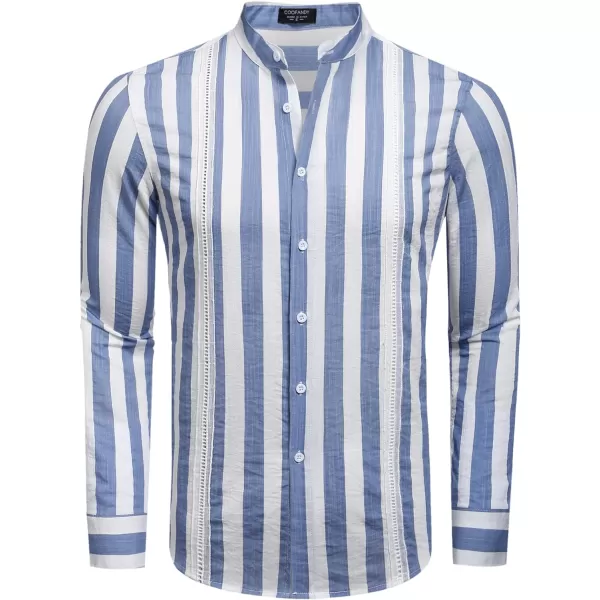 COOFANDY Men's Cuban Guayabera Shirts Casual Long Sleeve Button Down Shirts Band Collar Linen Summer Beach Shirts