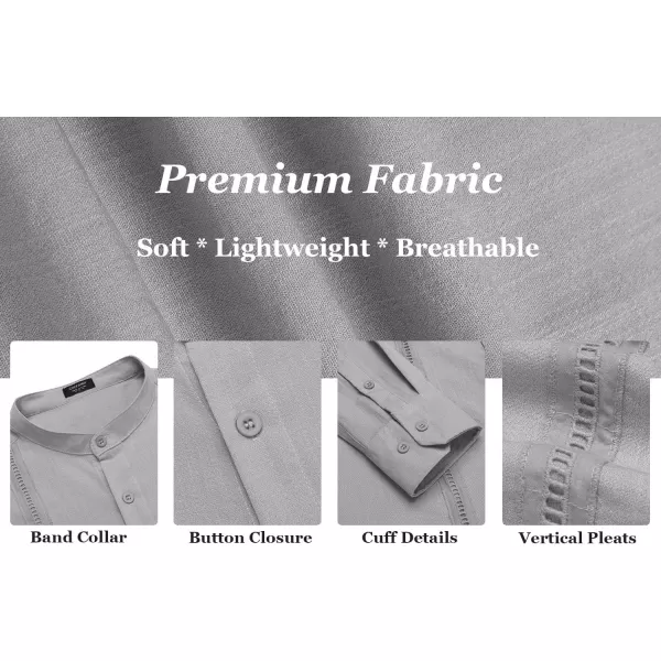 COOFANDY Men's Cuban Guayabera Shirts Casual Long Sleeve Button Down Shirts Band Collar Linen Summer Beach Shirts