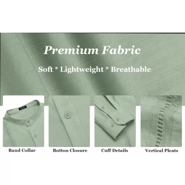 COOFANDY Men's Cuban Guayabera Shirts Casual Long Sleeve Button Down Shirts Band Collar Linen Summer Beach Shirts