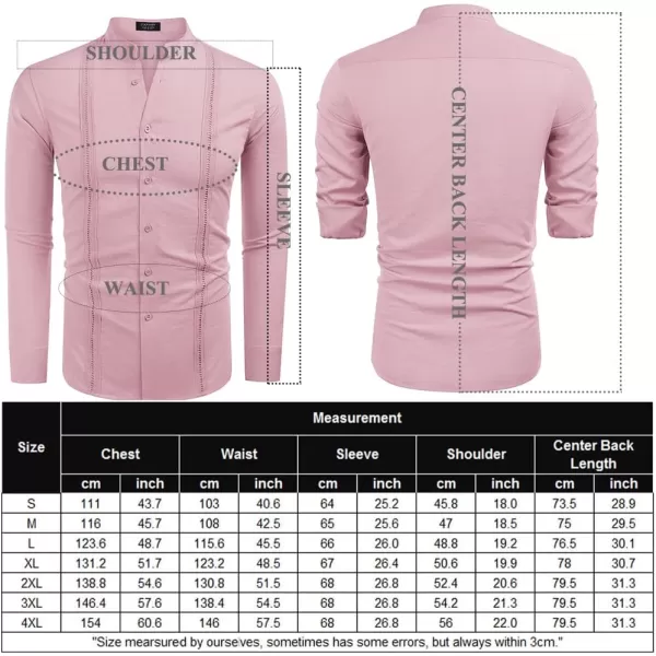COOFANDY Men's Cuban Guayabera Shirts Casual Long Sleeve Button Down Shirts Band Collar Linen Summer Beach Shirts