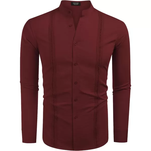 COOFANDY Men's Cuban Guayabera Shirts Casual Long Sleeve Button Down Shirts Band Collar Linen Summer Beach Shirts