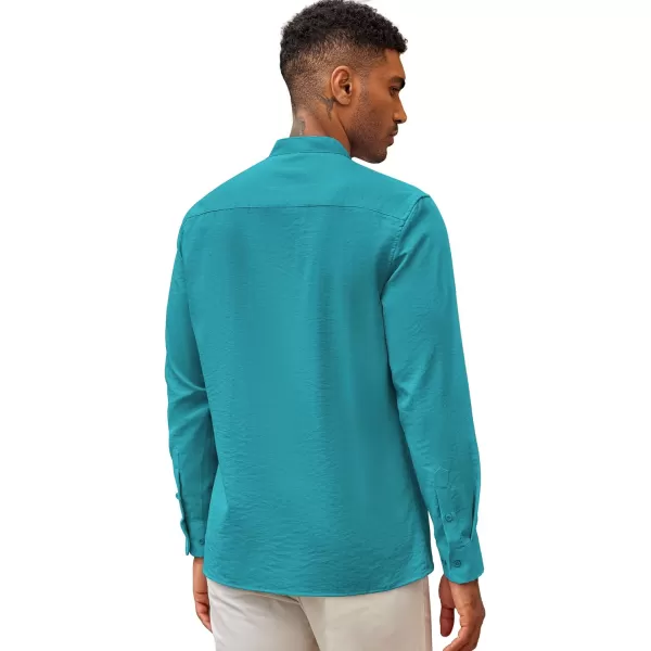 COOFANDY Men's Cuban Guayabera Shirts Casual Long Sleeve Button Down Shirts Band Collar Linen Summer Beach Shirts