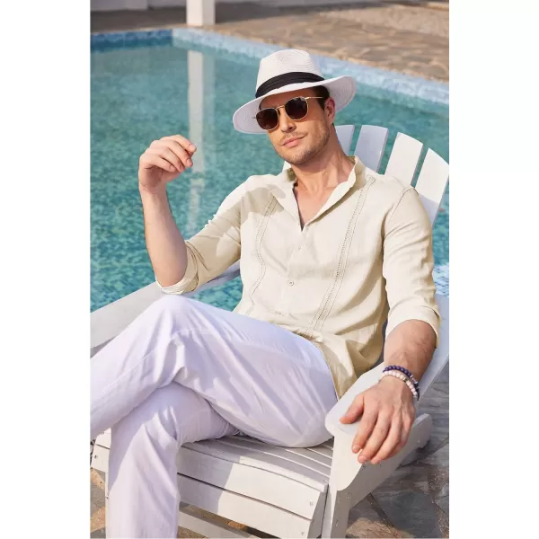 COOFANDY Men's Cuban Guayabera Shirts Casual Long Sleeve Button Down Shirts Band Collar Linen Summer Beach Shirts