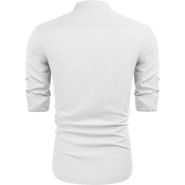 COOFANDY Men's Cuban Guayabera Shirts Casual Long Sleeve Button Down Shirts Band Collar Linen Summer Beach Shirts