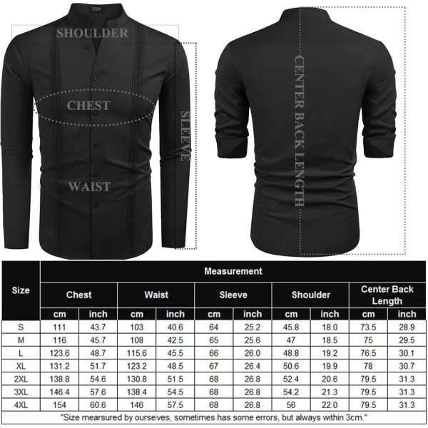 COOFANDY Men's Cuban Guayabera Shirts Casual Long Sleeve Button Down Shirts Band Collar Linen Summer Beach Shirts