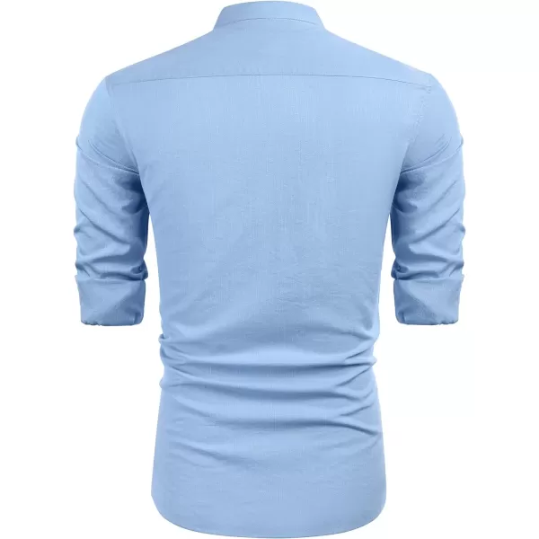 COOFANDY Men's Cuban Guayabera Shirts Casual Long Sleeve Button Down Shirts Band Collar Linen Summer Beach Shirts