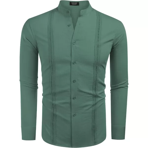 COOFANDY Men's Cuban Guayabera Shirts Casual Long Sleeve Button Down Shirts Band Collar Linen Summer Beach Shirts