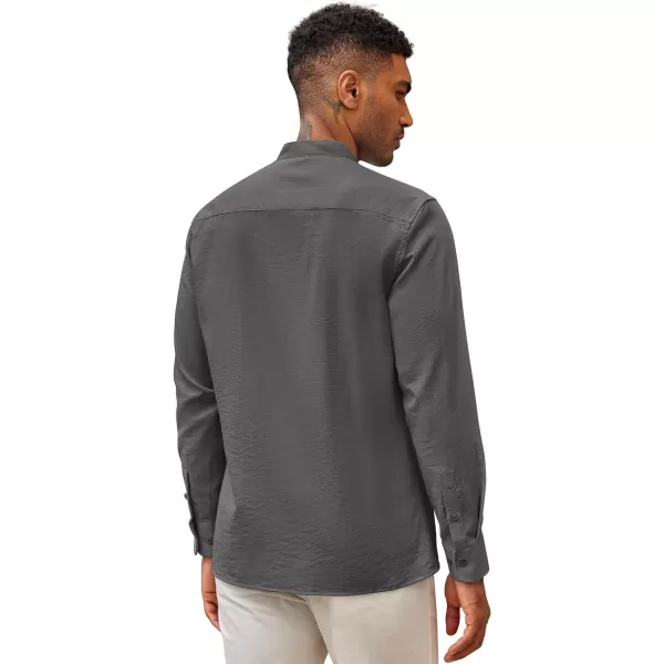 COOFANDY Men's Cuban Guayabera Shirts Casual Long Sleeve Button Down Shirts Band Collar Linen Summer Beach Shirts