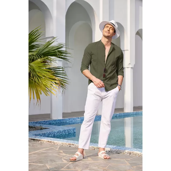 COOFANDY Men's Cuban Guayabera Shirts Casual Long Sleeve Button Down Shirts Band Collar Linen Summer Beach Shirts