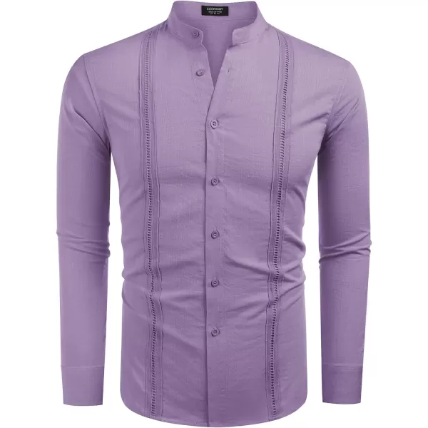 COOFANDY Men's Cuban Guayabera Shirts Casual Long Sleeve Button Down Shirts Band Collar Linen Summer Beach Shirts