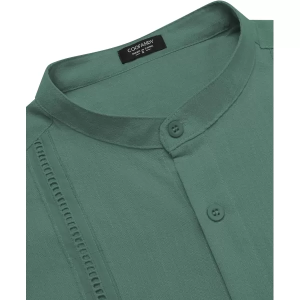 COOFANDY Men's Cuban Guayabera Shirts Casual Long Sleeve Button Down Shirts Band Collar Linen Summer Beach Shirts
