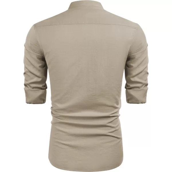 COOFANDY Men's Cuban Guayabera Shirts Casual Long Sleeve Button Down Shirts Band Collar Linen Summer Beach Shirts