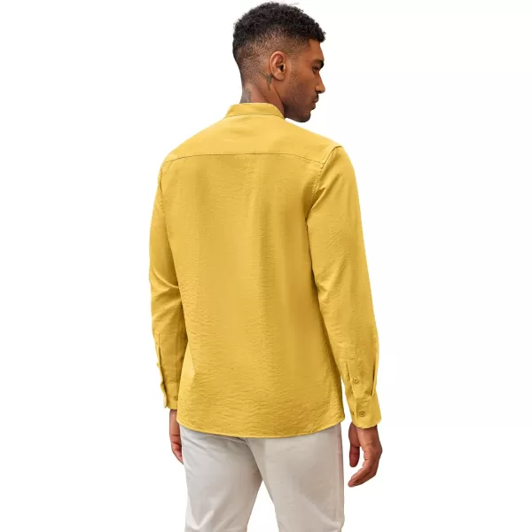 COOFANDY Men's Cuban Guayabera Shirts Casual Long Sleeve Button Down Shirts Band Collar Linen Summer Beach Shirts