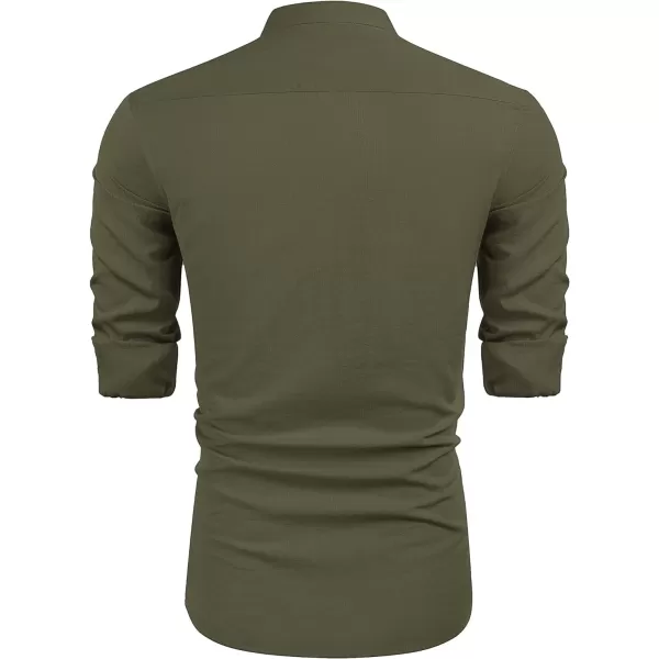 COOFANDY Men's Cuban Guayabera Shirts Casual Long Sleeve Button Down Shirts Band Collar Linen Summer Beach Shirts