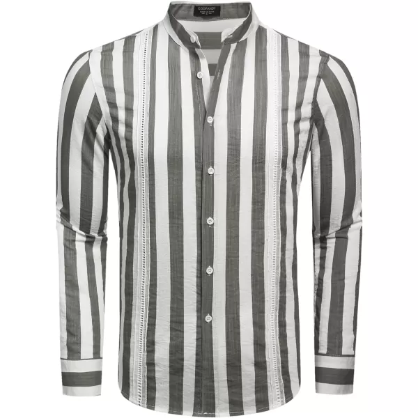 COOFANDY Men's Cuban Guayabera Shirts Casual Long Sleeve Button Down Shirts Band Collar Linen Summer Beach Shirts