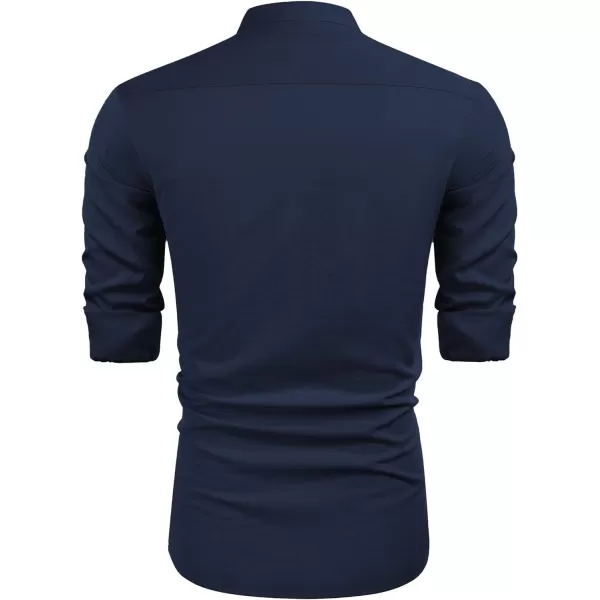 COOFANDY Men's Cuban Guayabera Shirts Casual Long Sleeve Button Down Shirts Band Collar Linen Summer Beach Shirts