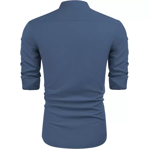 COOFANDY Men's Cuban Guayabera Shirts Casual Long Sleeve Button Down Shirts Band Collar Linen Summer Beach Shirts