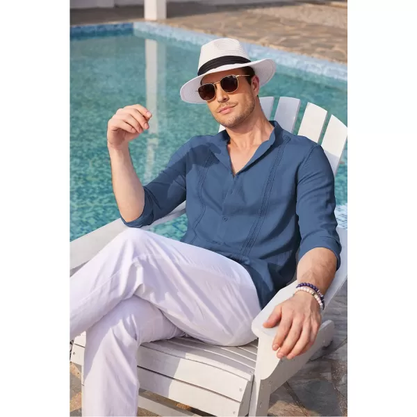 COOFANDY Men's Cuban Guayabera Shirts Casual Long Sleeve Button Down Shirts Band Collar Linen Summer Beach Shirts