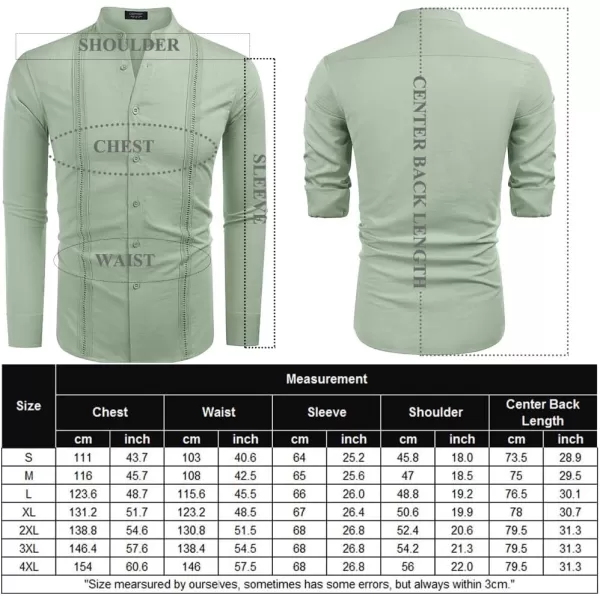 COOFANDY Men's Cuban Guayabera Shirts Casual Long Sleeve Button Down Shirts Band Collar Linen Summer Beach Shirts