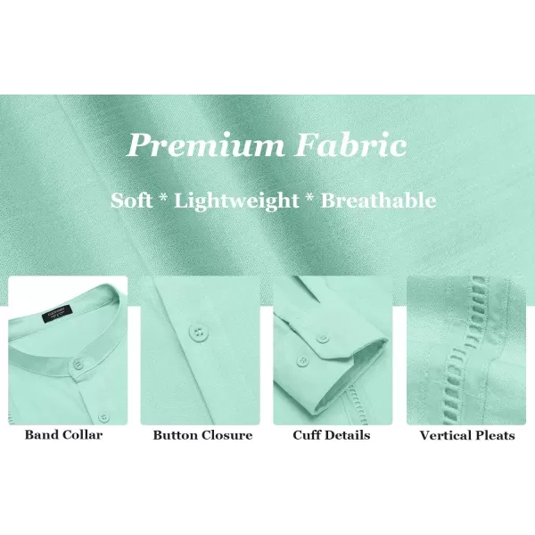 COOFANDY Men's Cuban Guayabera Shirts Casual Long Sleeve Button Down Shirts Band Collar Linen Summer Beach Shirts