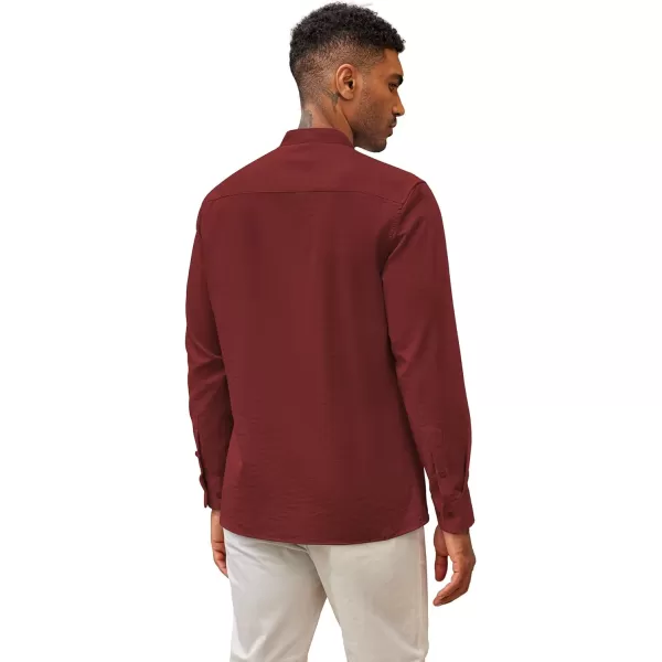 COOFANDY Men's Cuban Guayabera Shirts Casual Long Sleeve Button Down Shirts Band Collar Linen Summer Beach Shirts