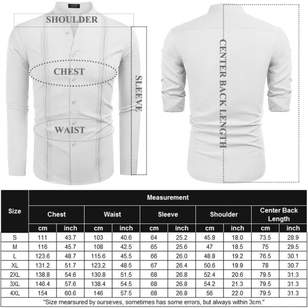 COOFANDY Men's Cuban Guayabera Shirts Casual Long Sleeve Button Down Shirts Band Collar Linen Summer Beach Shirts
