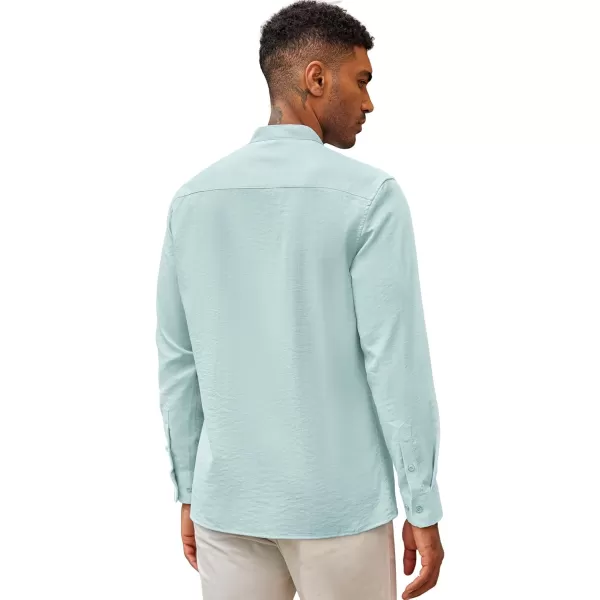 COOFANDY Men's Cuban Guayabera Shirts Casual Long Sleeve Button Down Shirts Band Collar Linen Summer Beach Shirts