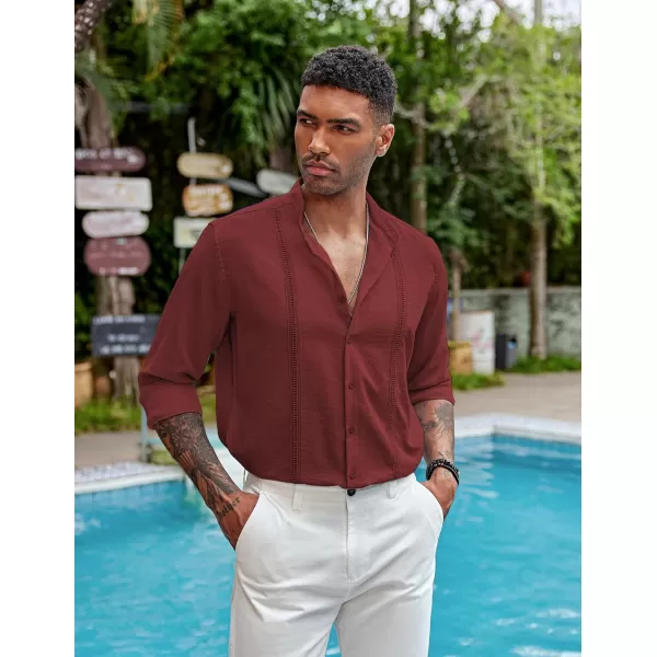 COOFANDY Men's Cuban Guayabera Shirts Casual Long Sleeve Button Down Shirts Band Collar Linen Summer Beach Shirts