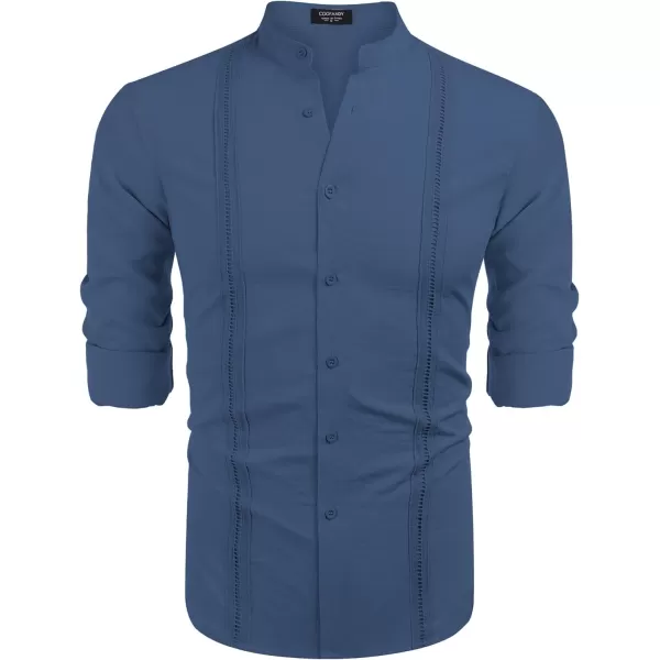 COOFANDY Men's Cuban Guayabera Shirts Casual Long Sleeve Button Down Shirts Band Collar Linen Summer Beach Shirts