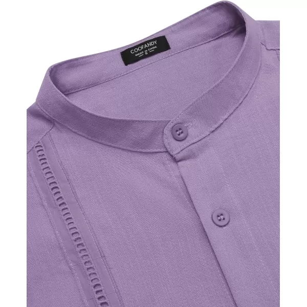 COOFANDY Men's Cuban Guayabera Shirts Casual Long Sleeve Button Down Shirts Band Collar Linen Summer Beach Shirts