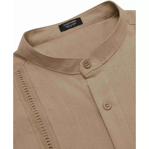 COOFANDY Men's Cuban Guayabera Shirts Casual Long Sleeve Button Down Shirts Band Collar Linen Summer Beach Shirts