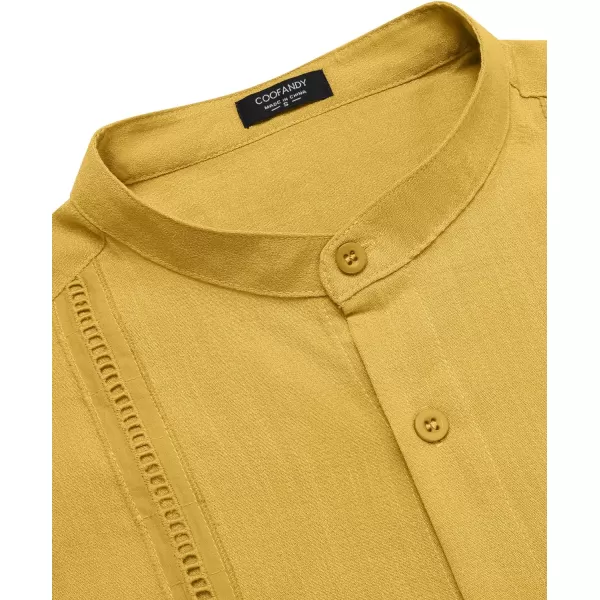 COOFANDY Men's Cuban Guayabera Shirts Casual Long Sleeve Button Down Shirts Band Collar Linen Summer Beach Shirts
