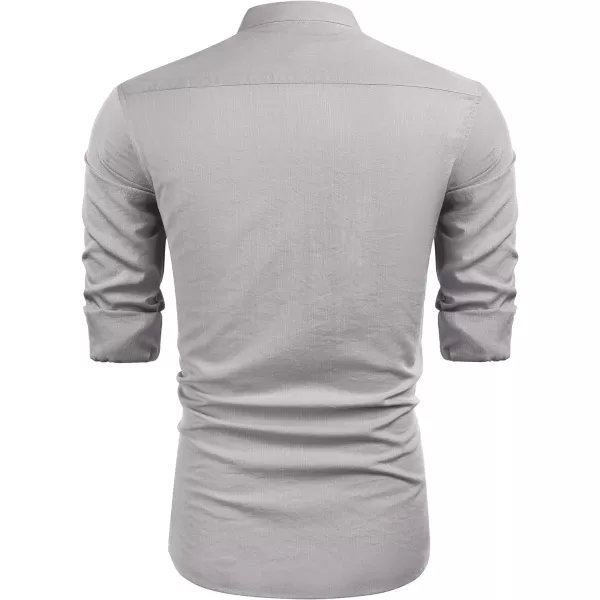COOFANDY Men's Cuban Guayabera Shirts Casual Long Sleeve Button Down Shirts Band Collar Linen Summer Beach Shirts