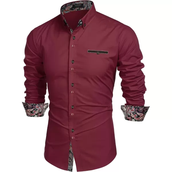COOFANDY Mens Dress Shirt Long Sleeve Casual Button Down Paisley Shirts Party Wedding Dress Shirt