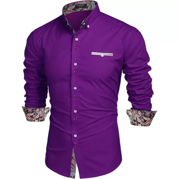COOFANDY Mens Dress Shirt Long Sleeve Casual Button Down Paisley Shirts Party Wedding Dress Shirt