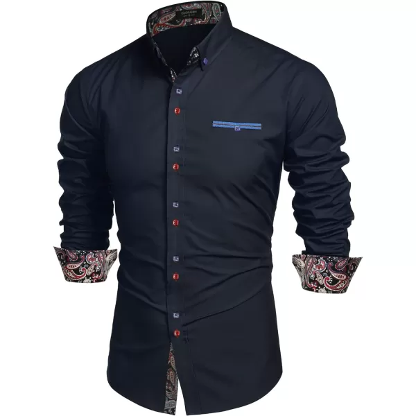 COOFANDY Mens Dress Shirt Long Sleeve Casual Button Down Paisley Shirts Party Wedding Dress Shirt