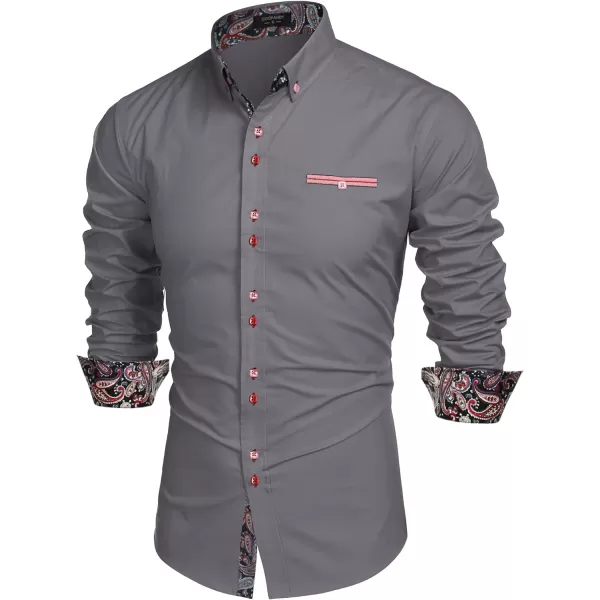 COOFANDY Mens Dress Shirt Long Sleeve Casual Button Down Paisley Shirts Party Wedding Dress Shirt