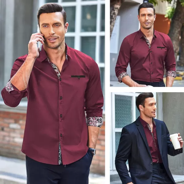 COOFANDY Mens Dress Shirt Long Sleeve Casual Button Down Paisley Shirts Party Wedding Dress Shirt