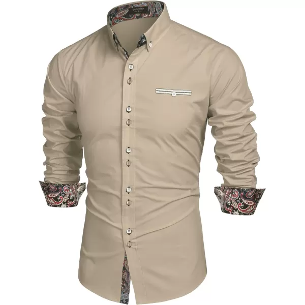 COOFANDY Mens Dress Shirt Long Sleeve Casual Button Down Paisley Shirts Party Wedding Dress Shirt